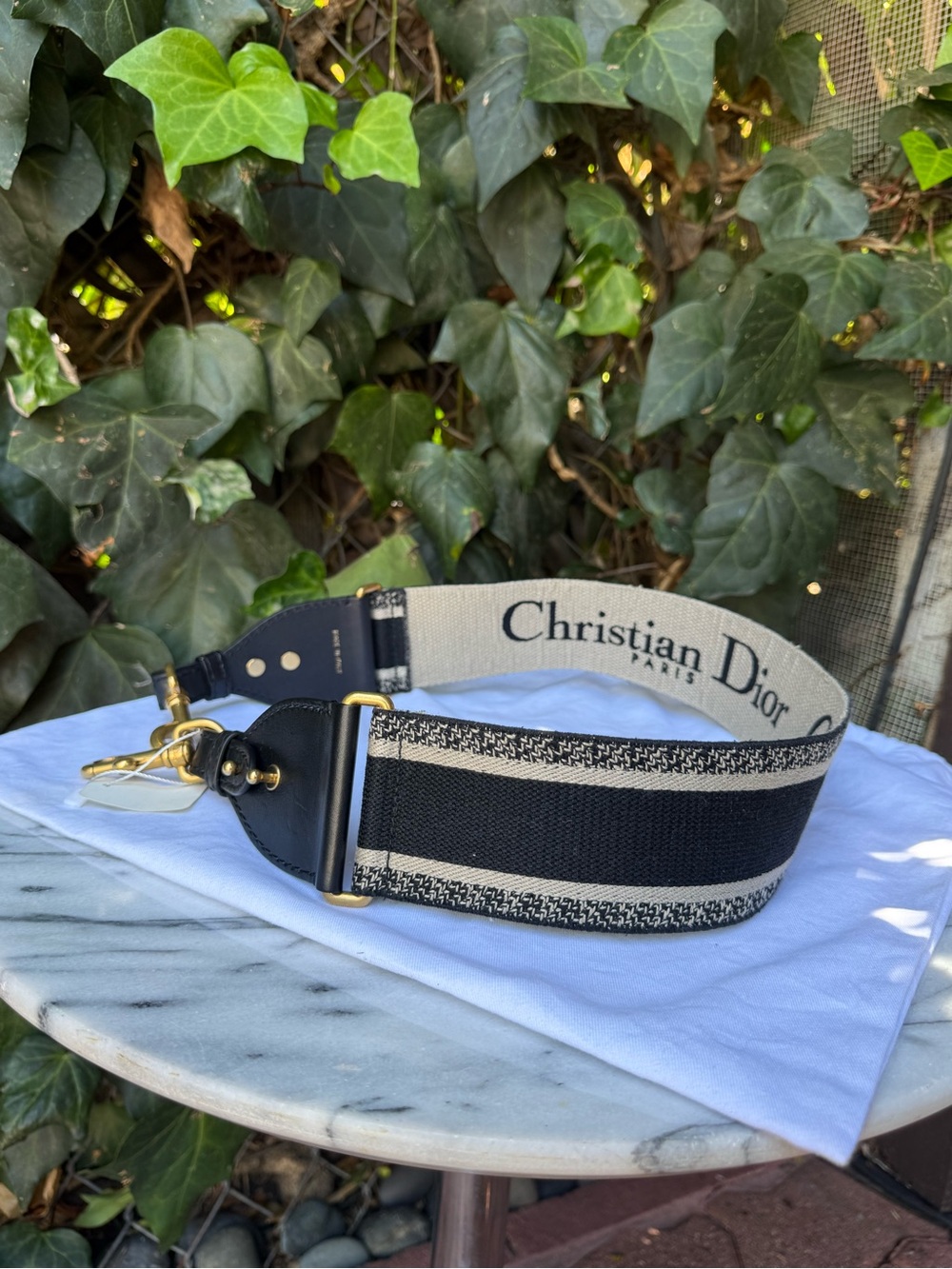 Christian Dior Black/Cream Logo Canvas Adjustable Bag Strap w/ Brass HW - Picture 2 of 4